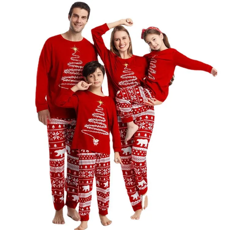 🔥 Family Matching Red Christmas Tree Suits Family Look Pajama Set