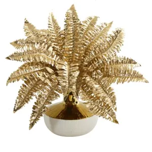 13" Golden Boston Fern Artificial Plant in Gold and Cream Elegant Vase