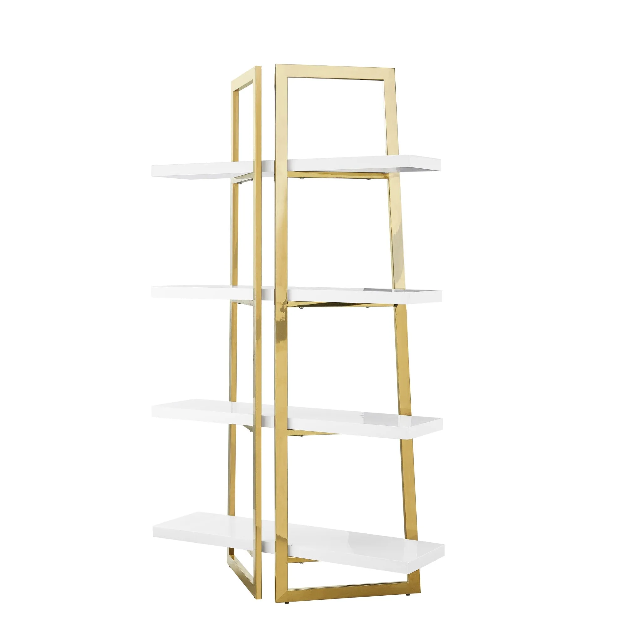 Aluna Bookshelf with 4 Shelves, White & Gold