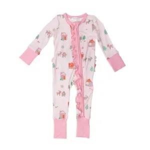 Angel Dear Baby Girls PINK Gingerbread Sleigh Bamboo Zipper Romper Sleeper