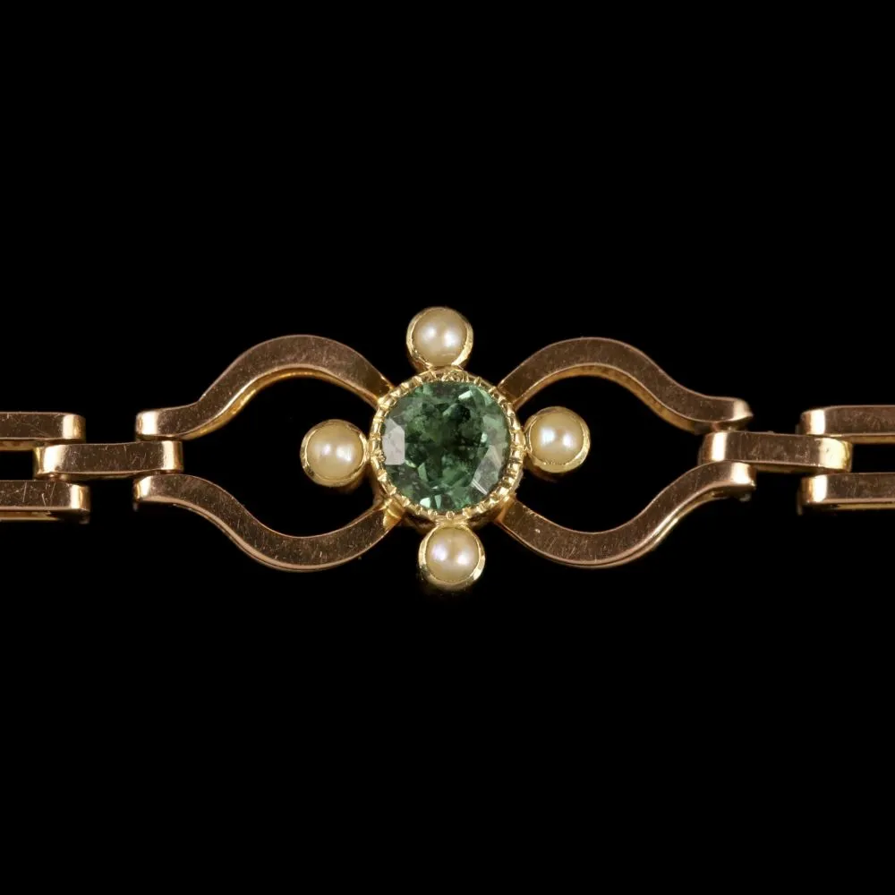 Antique Victorian Suffragette Bracelet 18Ct Gold Tourmaline Circa 1900