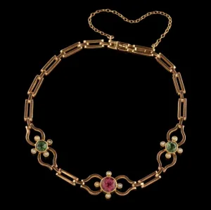 Antique Victorian Suffragette Bracelet 18Ct Gold Tourmaline Circa 1900