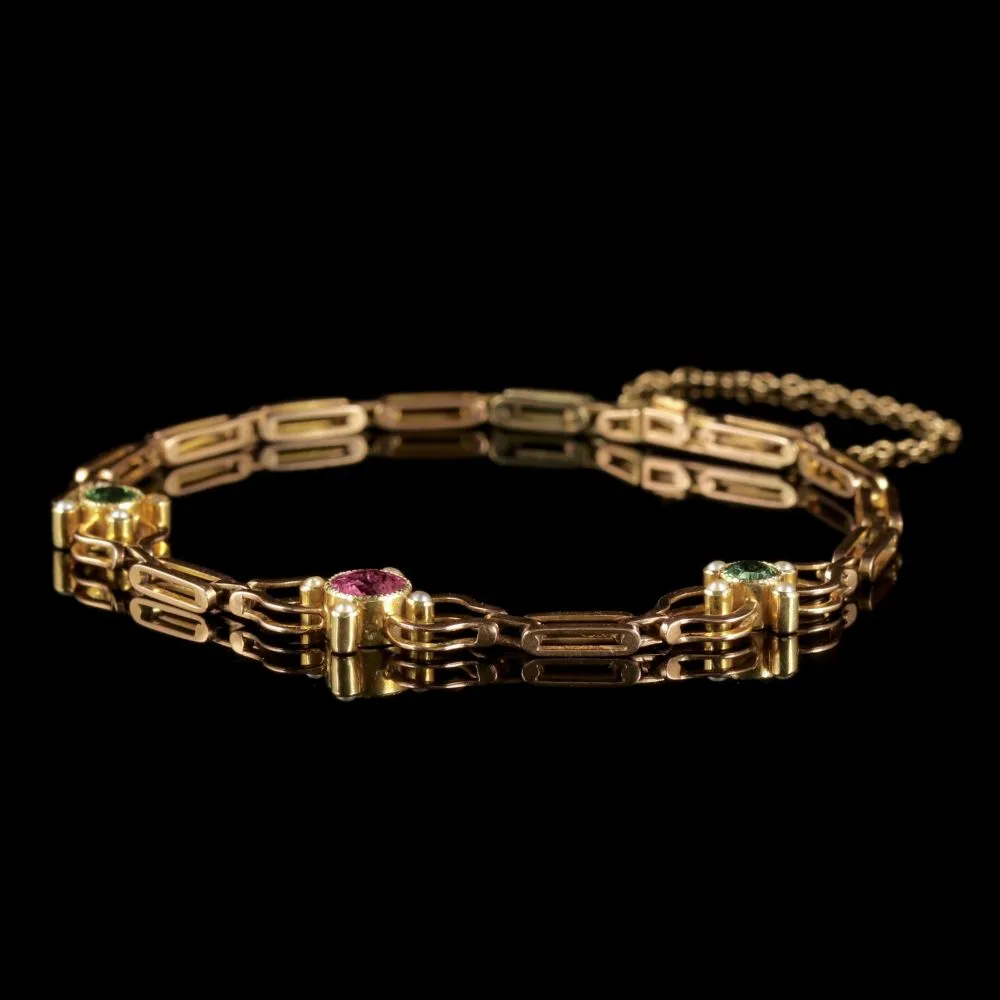 Antique Victorian Suffragette Bracelet 18Ct Gold Tourmaline Circa 1900