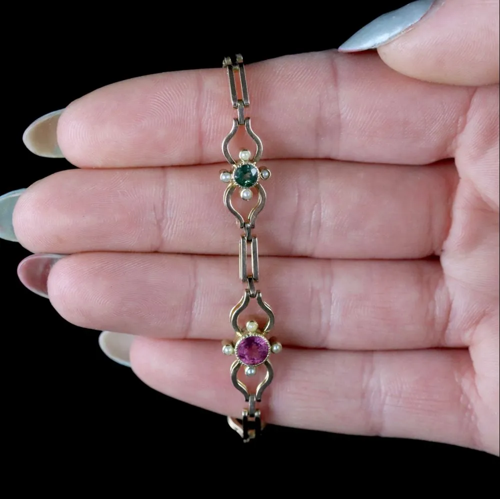 Antique Victorian Suffragette Bracelet 18Ct Gold Tourmaline Circa 1900