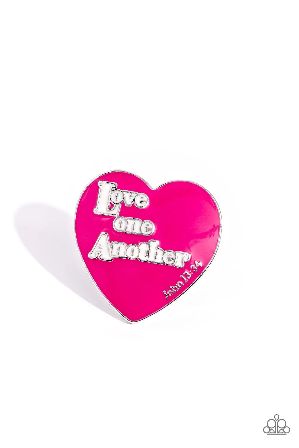 As I Have Loved You - Pink - Oversized Heart "Love One Another" Inspirational/Religious Paparazzi Ring