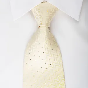 Austin Reed Rhinestone Silk Necktie Geometric Chevron On Yellow Orange With Silver Sparkles