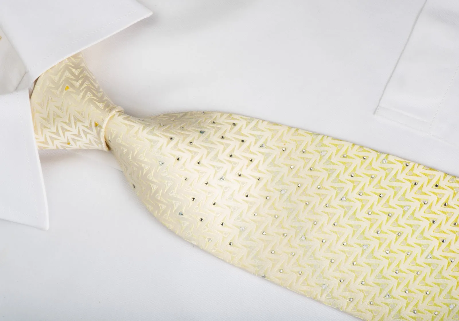 Austin Reed Rhinestone Silk Necktie Geometric Chevron On Yellow Orange With Silver Sparkles