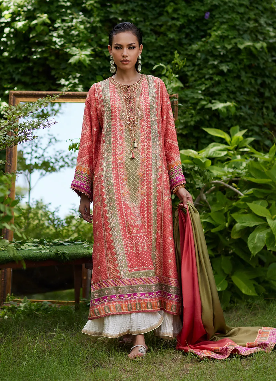 Bazif Burnt Orange Shirt And Dupatta