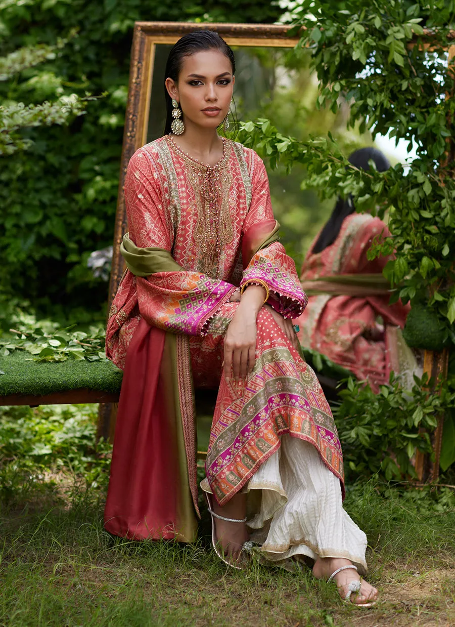 Bazif Burnt Orange Shirt And Dupatta