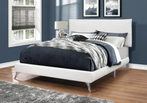 Bed - Queen Size / White Leather-Look With Chrome Legs