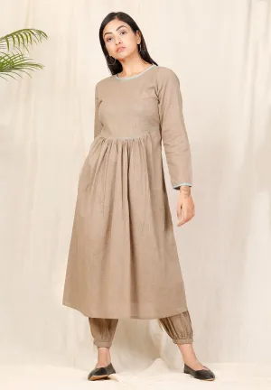 Beige gathered kurta