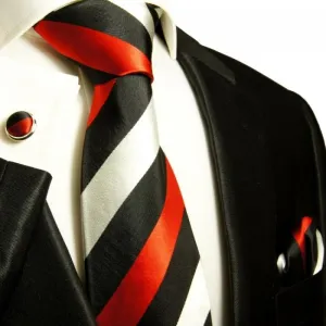 Black, Red and Silver Block Striped Silk Tie and Accessories