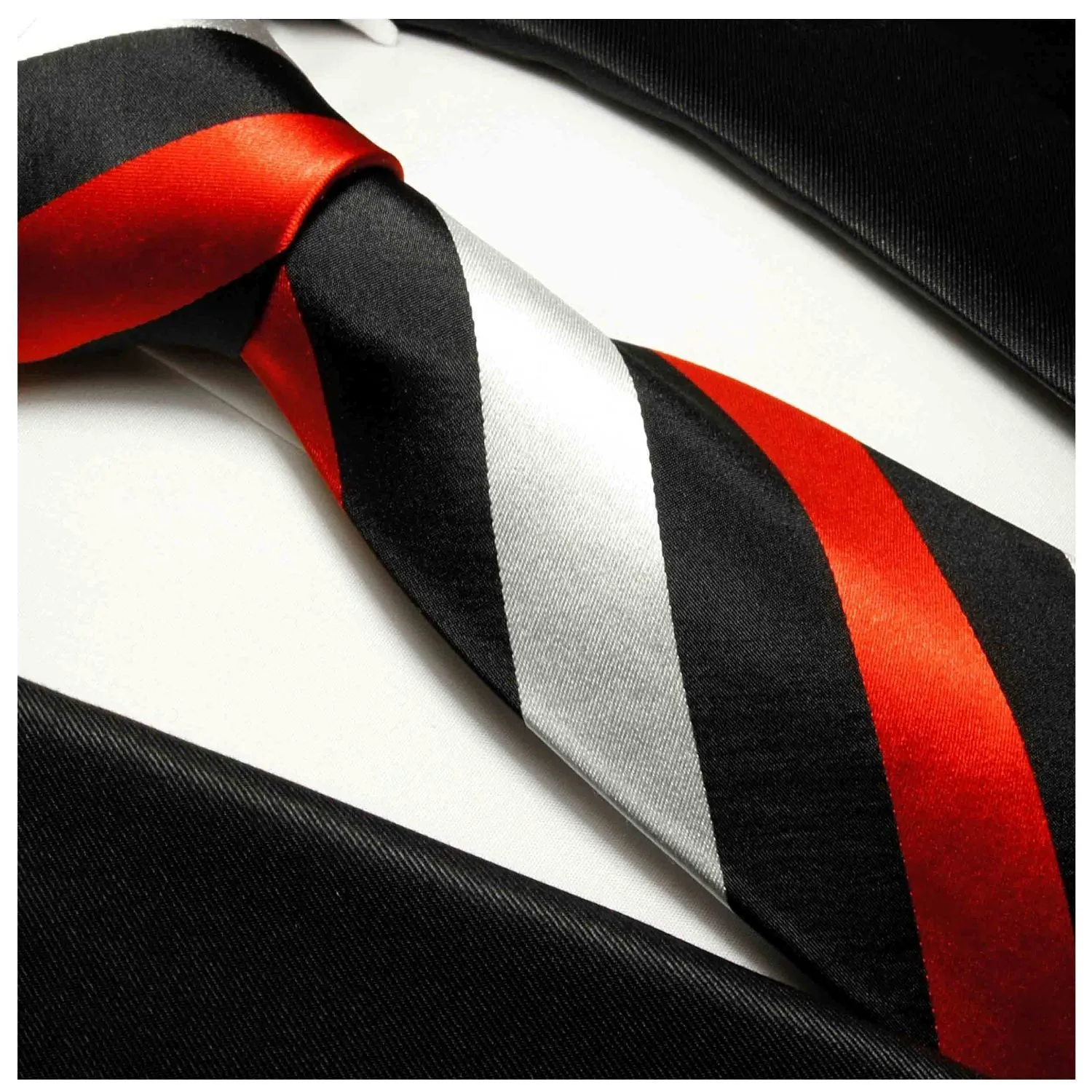 Black, Red and Silver Block Striped Silk Tie and Accessories