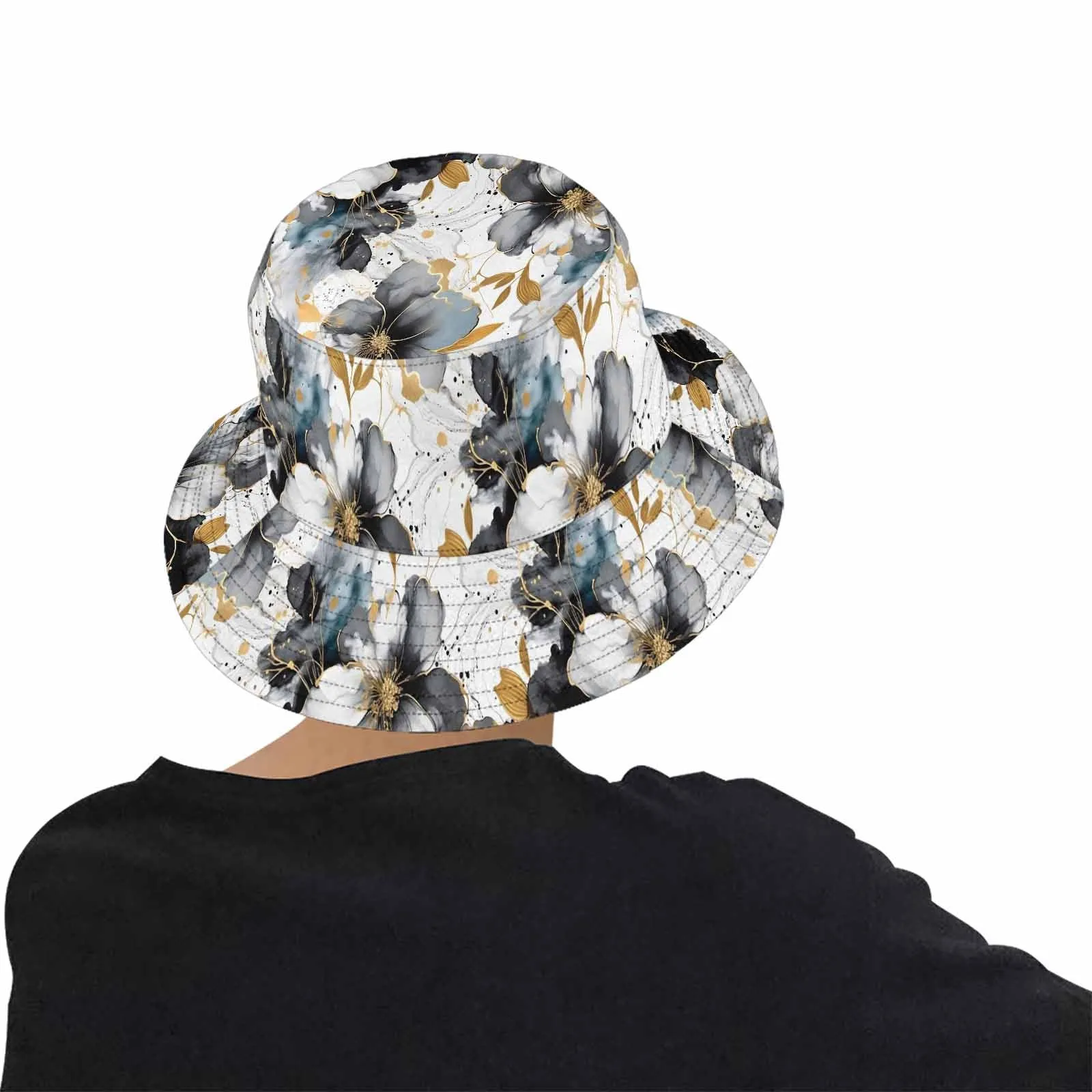 Black White and Gold  Unisex Summer Single-Layer Bucket Hat