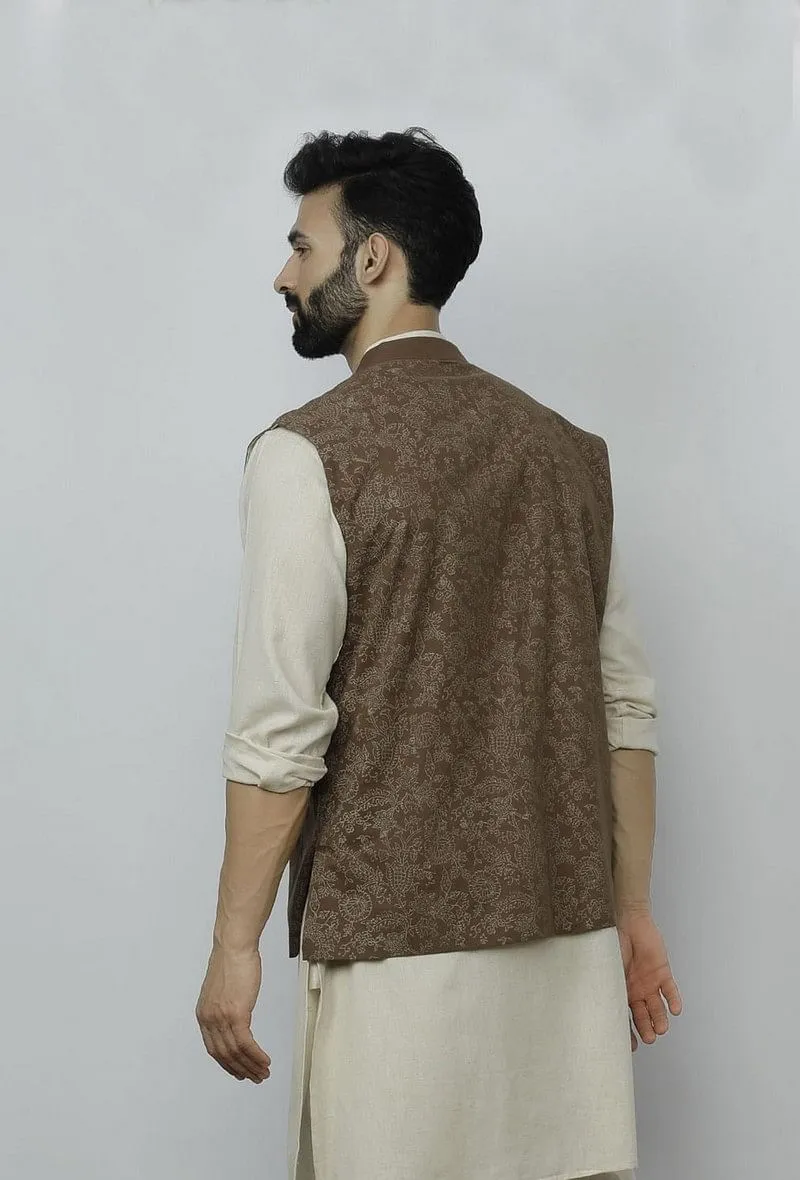 Block Printed Brown Nehru Jacket