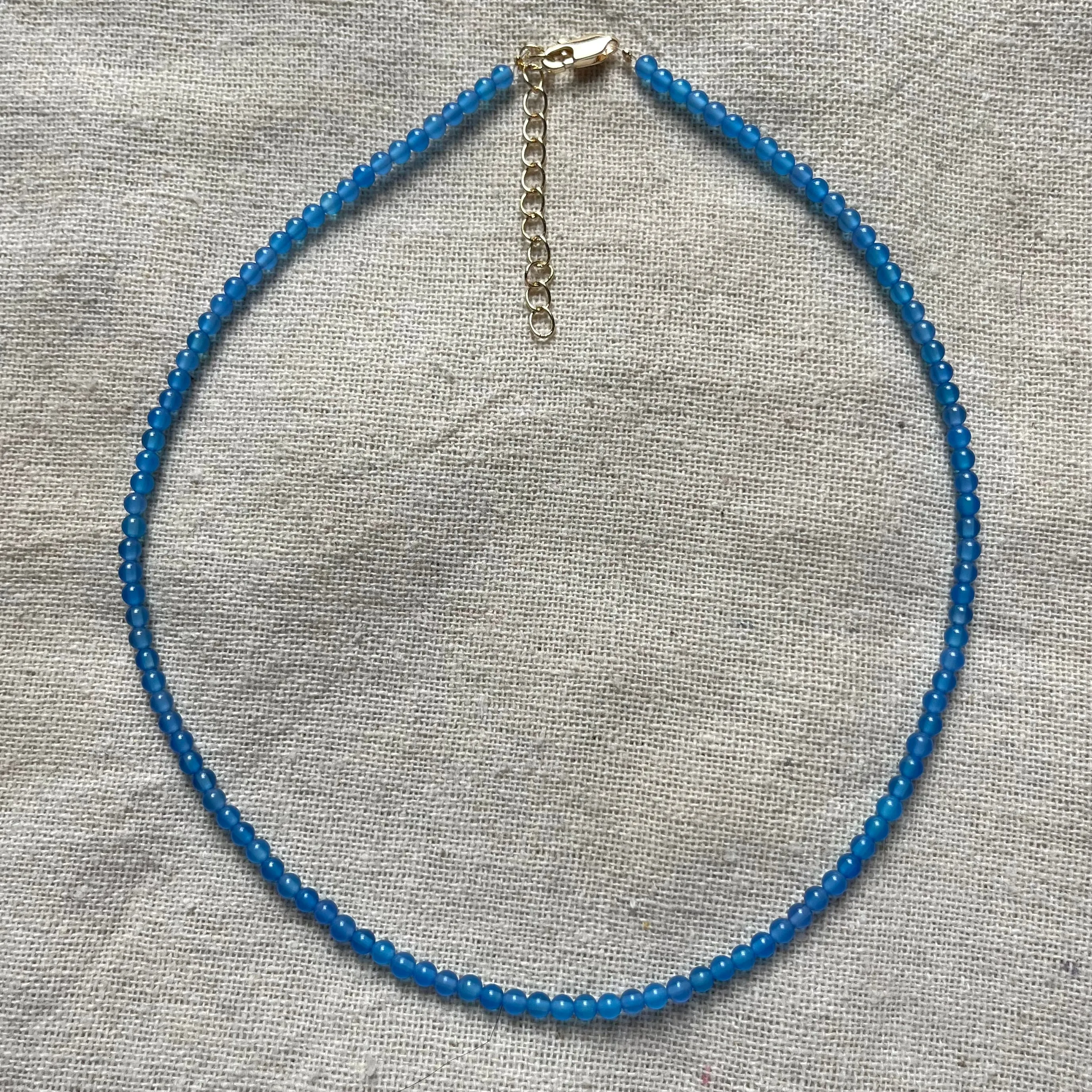 Blue Agate 3mm Beaded Necklace - Relaxation