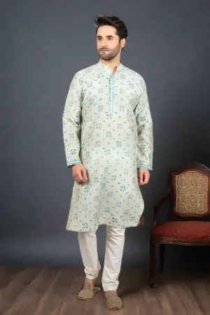 Blue-Printed Chanderi Kurta