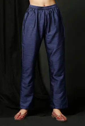 Blue Raw Silk Pants