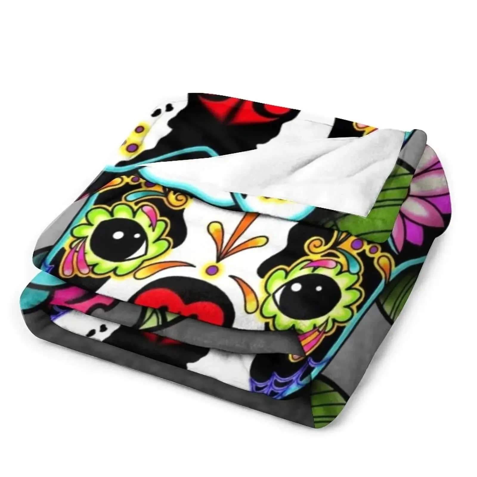 Boston Terrier in Black - Day of the Dead Sugar Skull Dog Throw Blanket