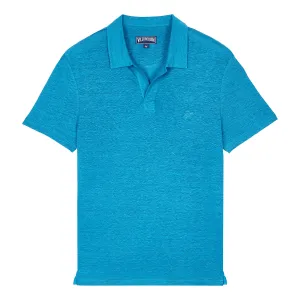 Calanque Blue Linen Pyramid Polo Shirt