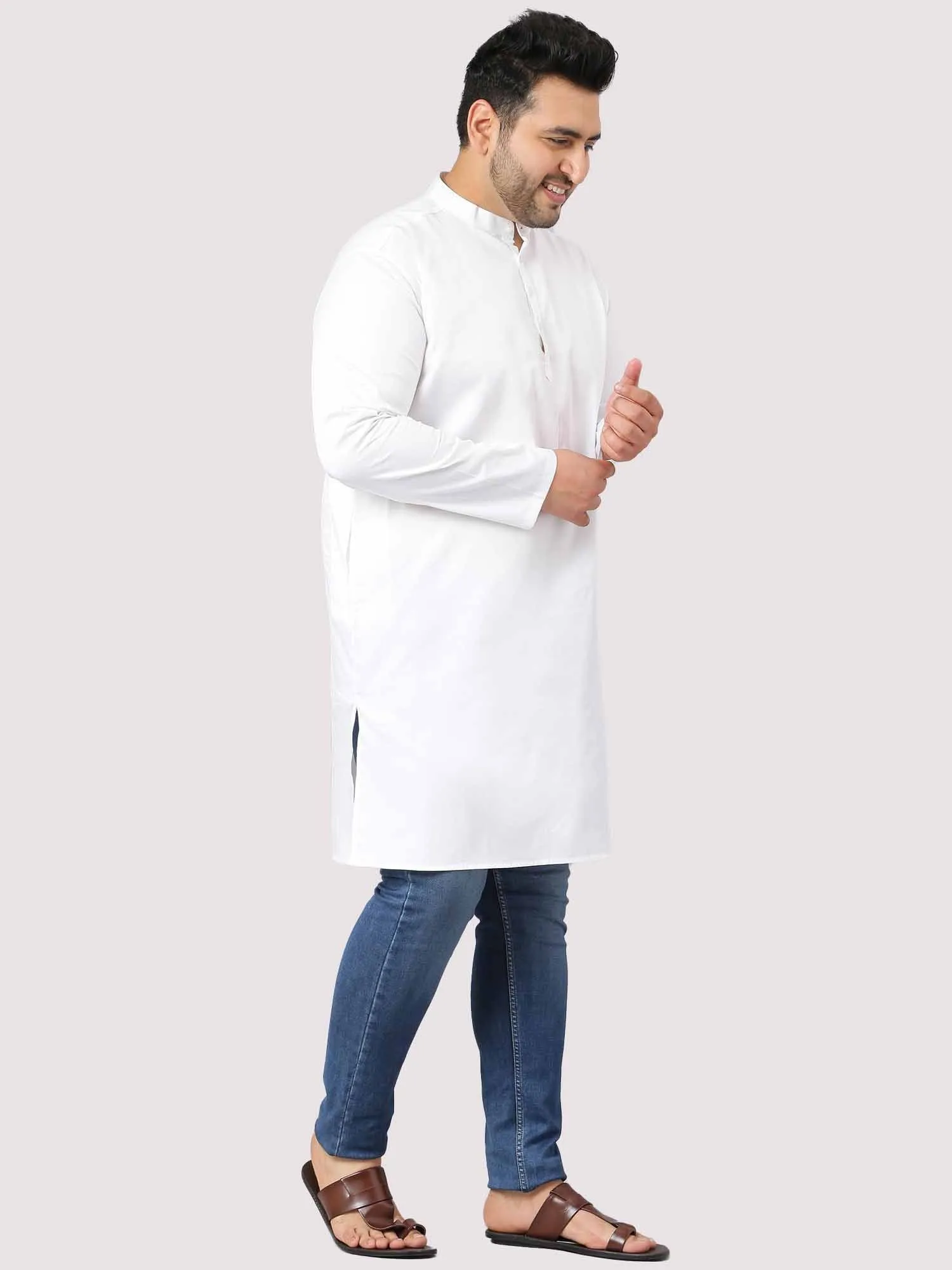 Calmania The Soothing White Full Sleeve Kurta Men's Plus Size