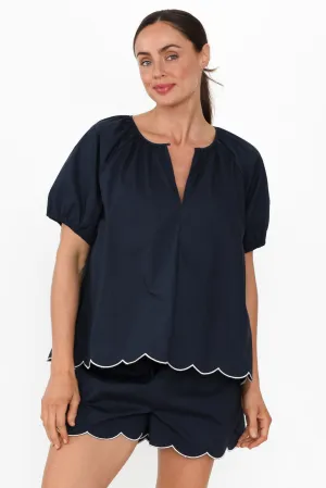 Celia Navy Cotton Pyjama Top