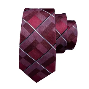 Classy Men Burgundy Red Checkered Silk Tie