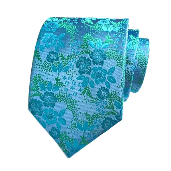 Classy Men Cyan Floral Silk Tie