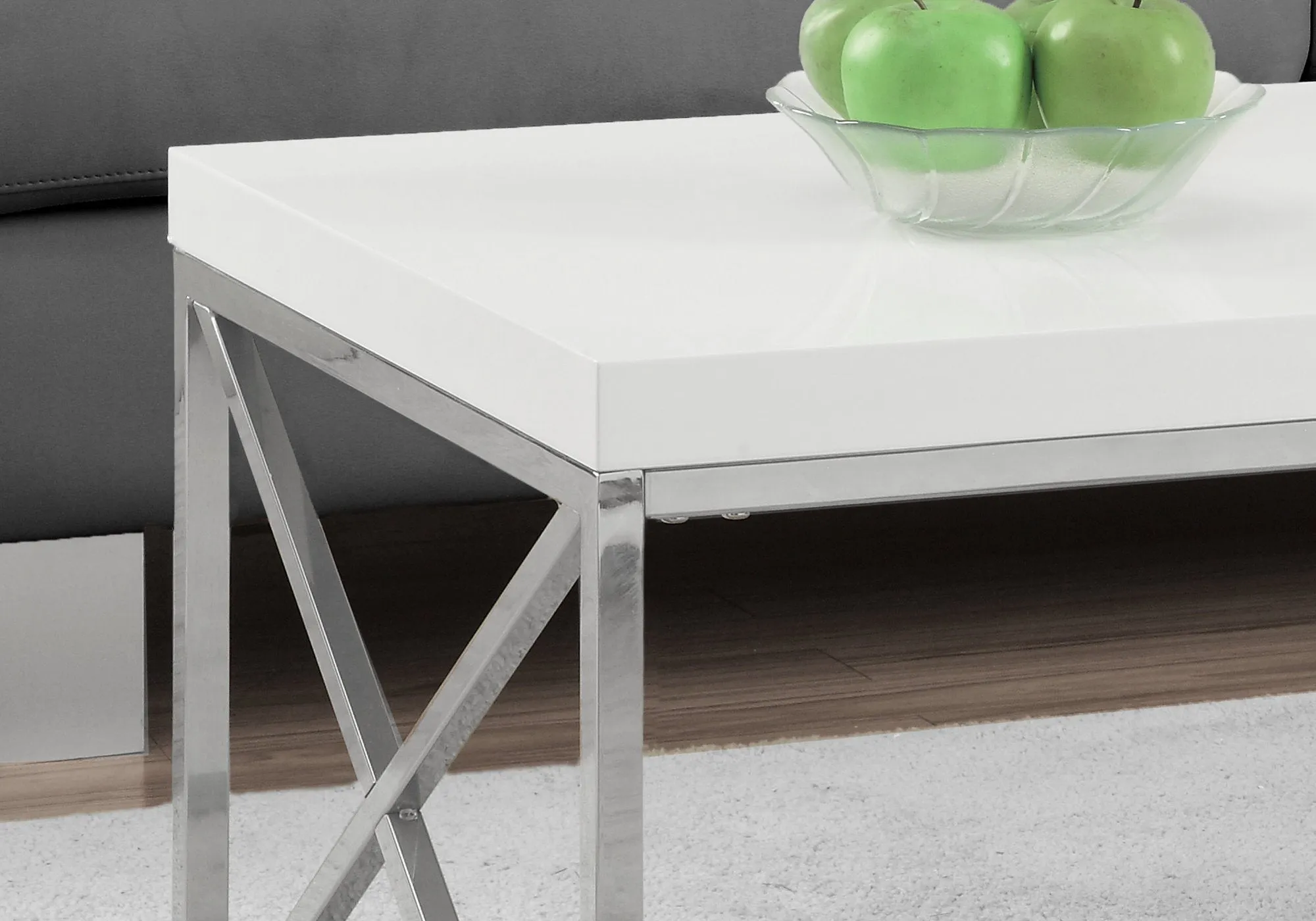 Coffee Table - Glossy White With Chrome Metal