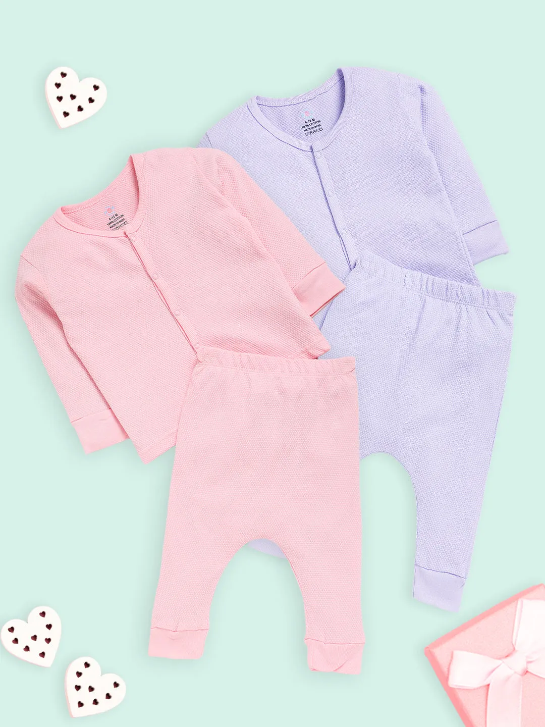 Combo of 2 Infant Sets: Pastel Pink & Lavender Infant Set