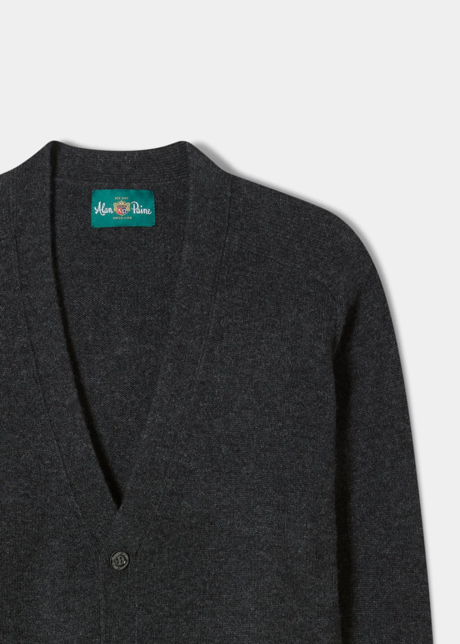 Cornwall Lambswool Cardigan in Charcoal - Classic Fit