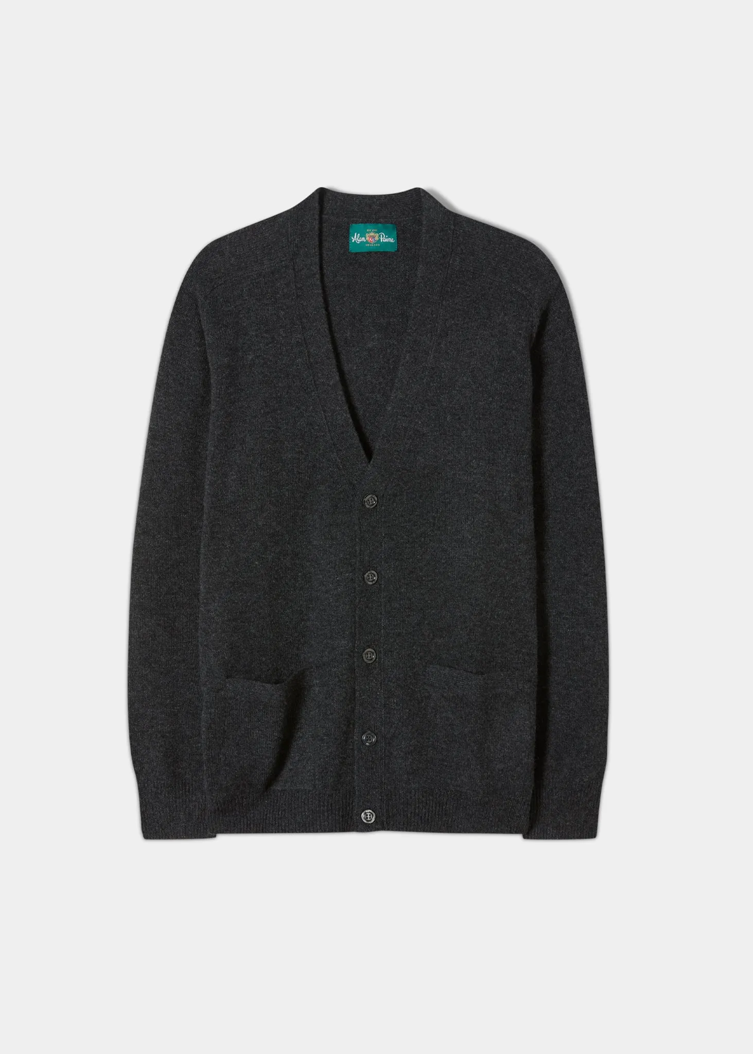 Cornwall Lambswool Cardigan in Charcoal - Classic Fit