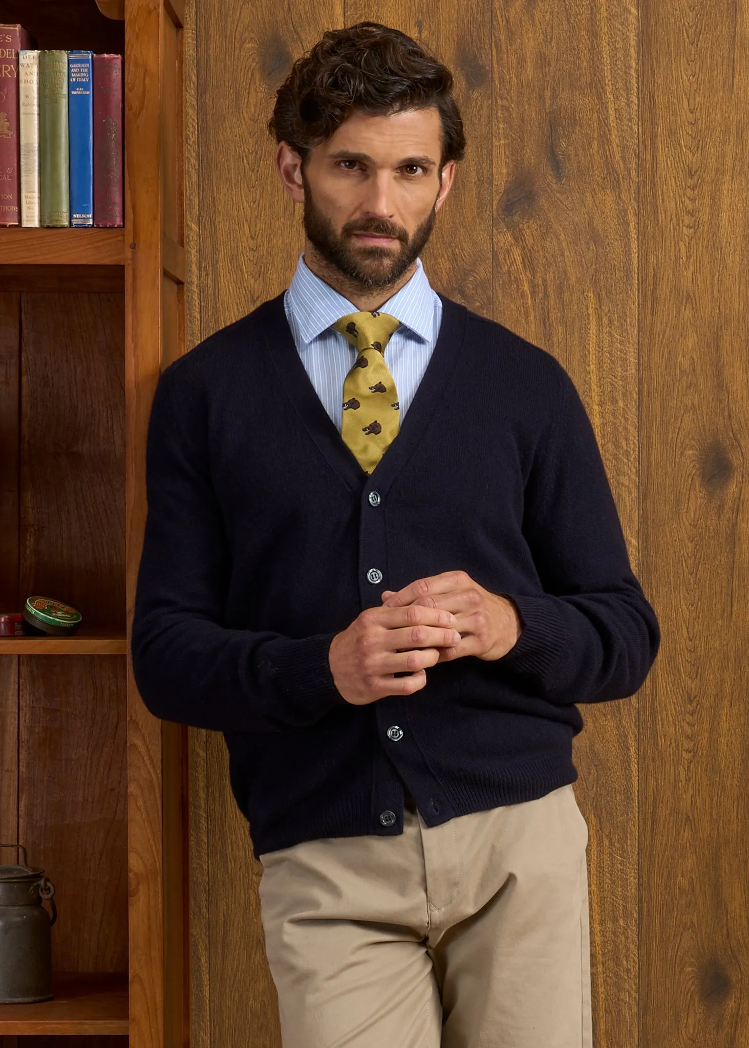 Cornwall Lambswool Cardigan in Navy - Classic Fit