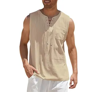 Cotton Linen Shirts Men's Casual sleeveless Vest