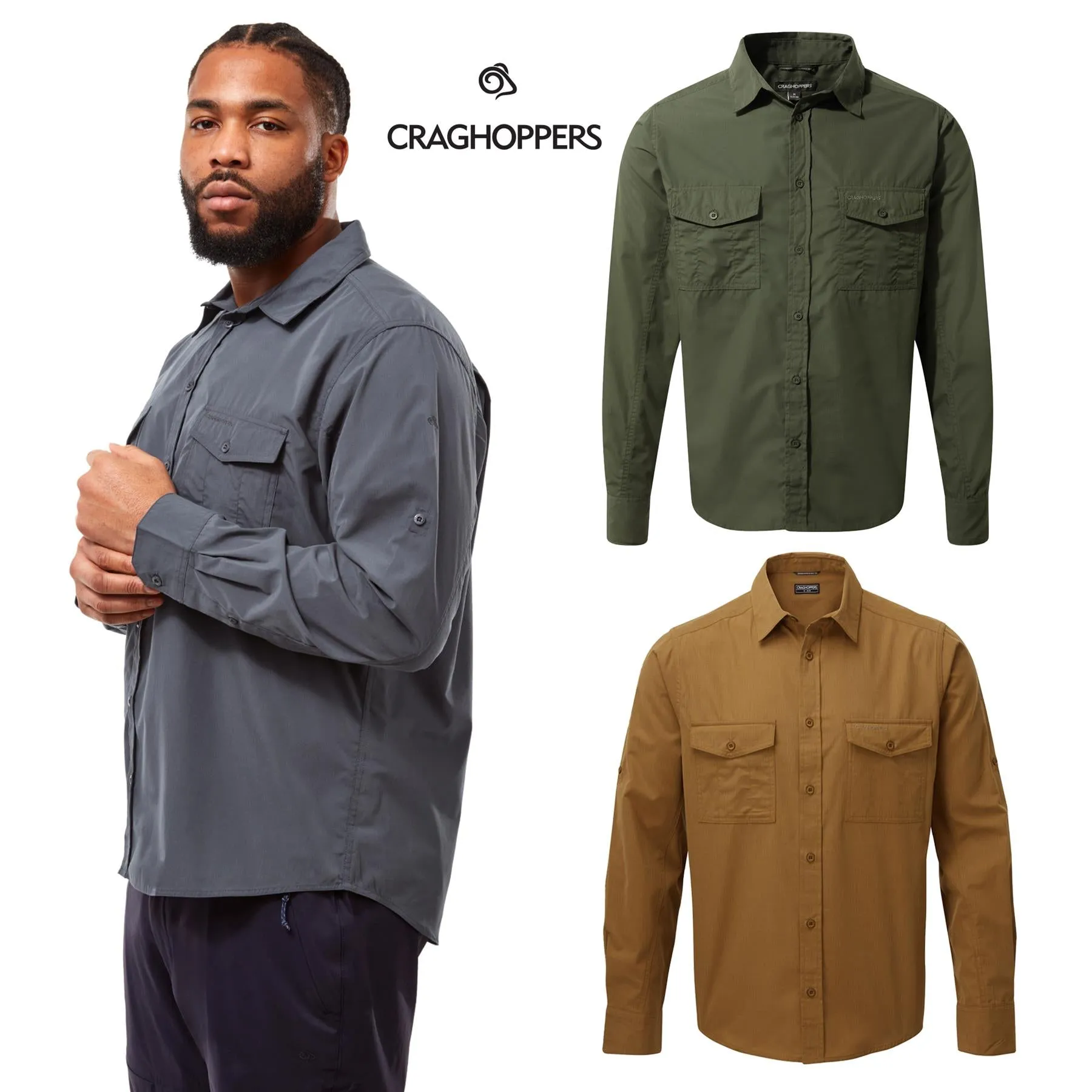 Craghoppers Mens New Kiwi Long Sleeved Shirt Walking Nosi Defence Travel