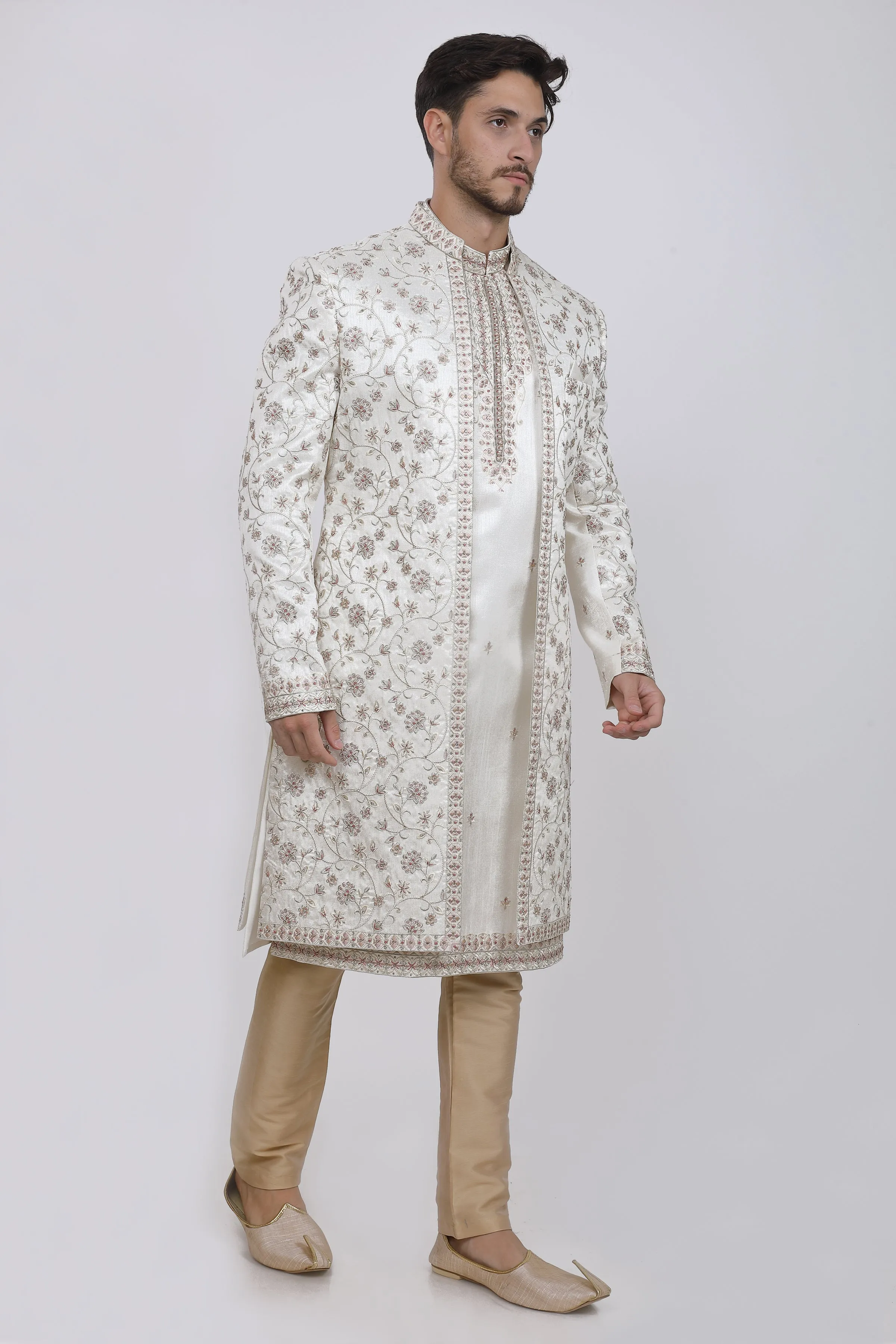 Daisy white mens sherwani kurta pyjama set