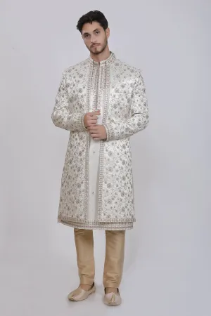 Daisy white mens sherwani kurta pyjama set