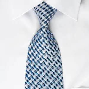 Daks Silk Bling Rhinestone Tie Blue Checkered With Sparkles