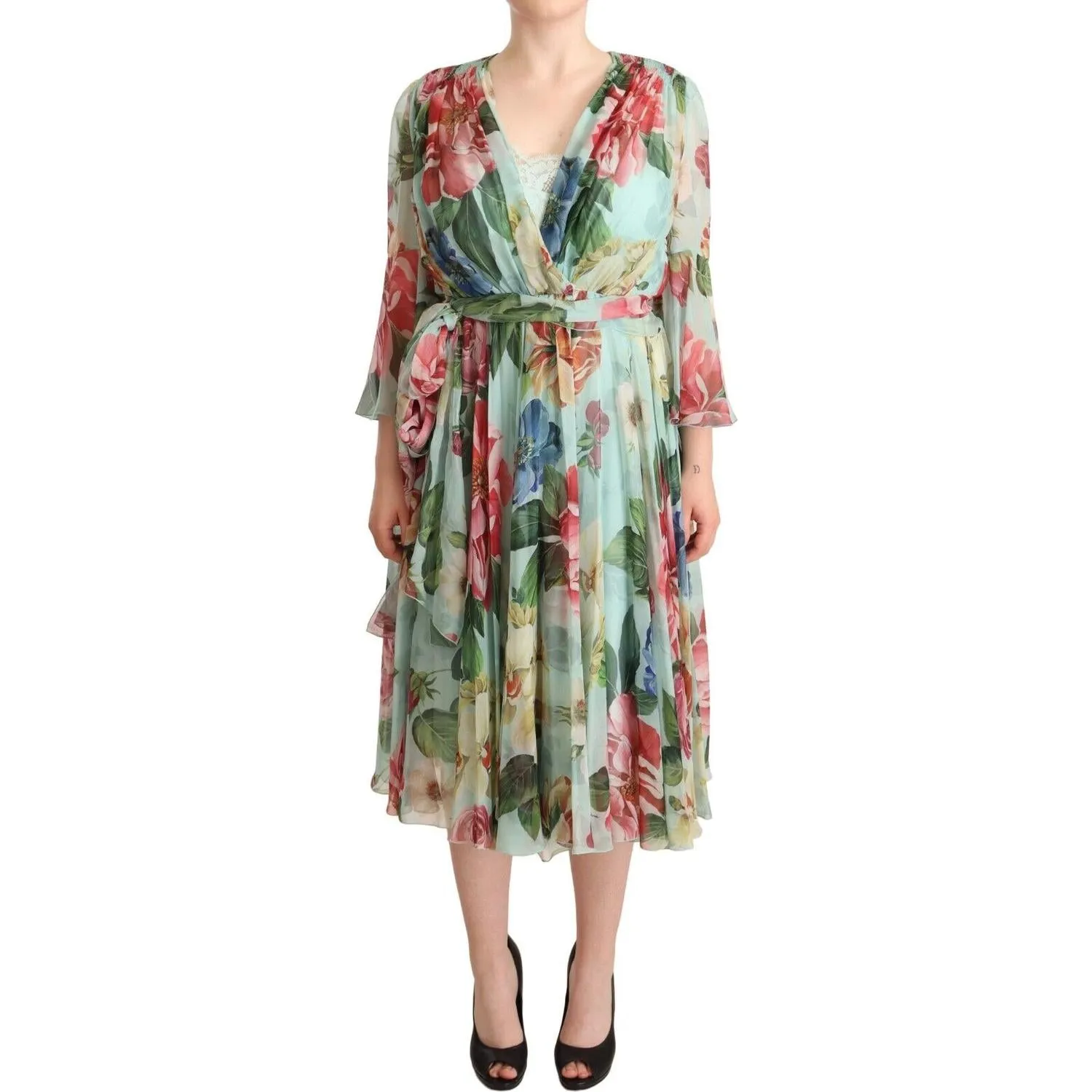 Dolce & Gabbana Floral Silk Midi Wrap Dress