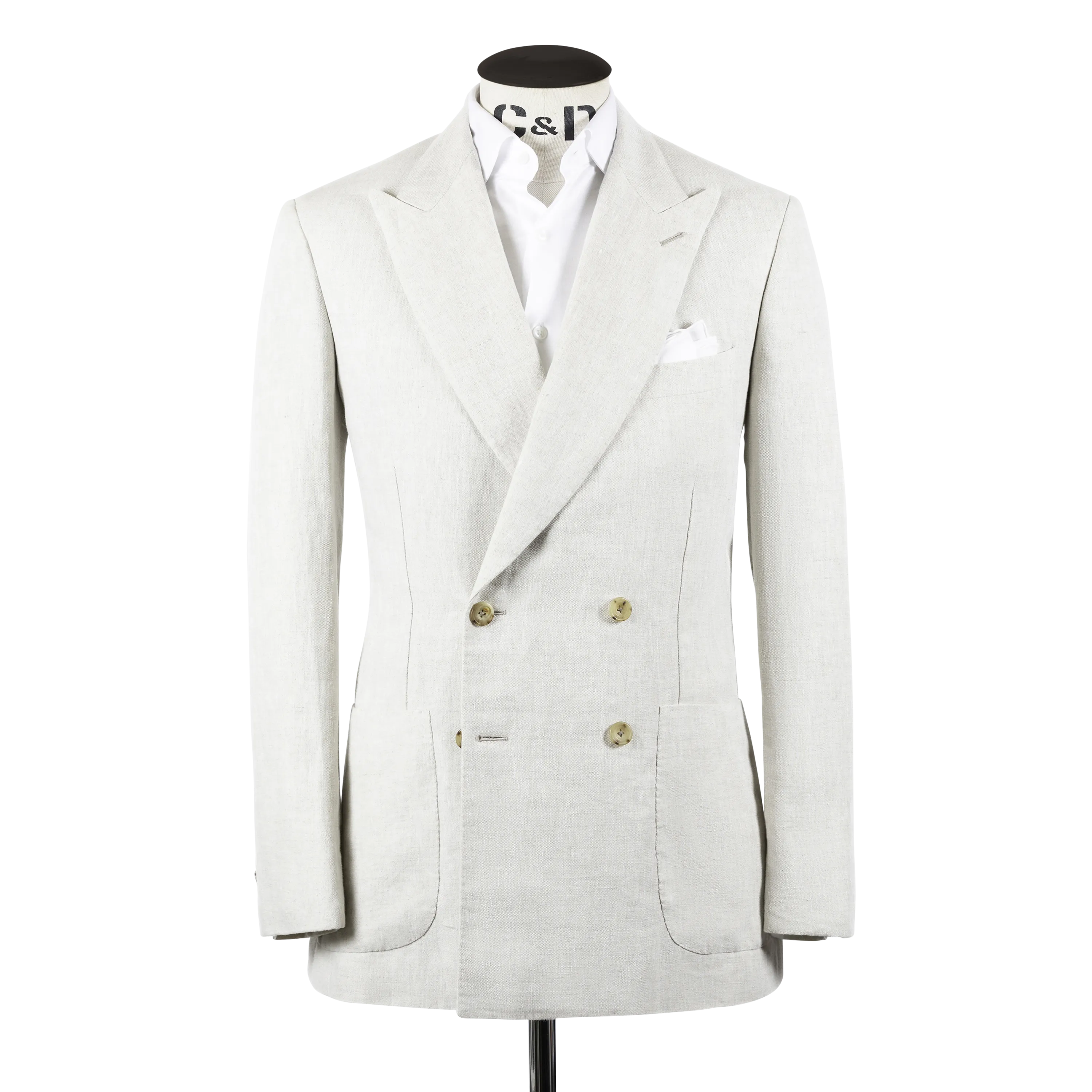 Double Breasted Peak Lapel Jacket in Natural Linen