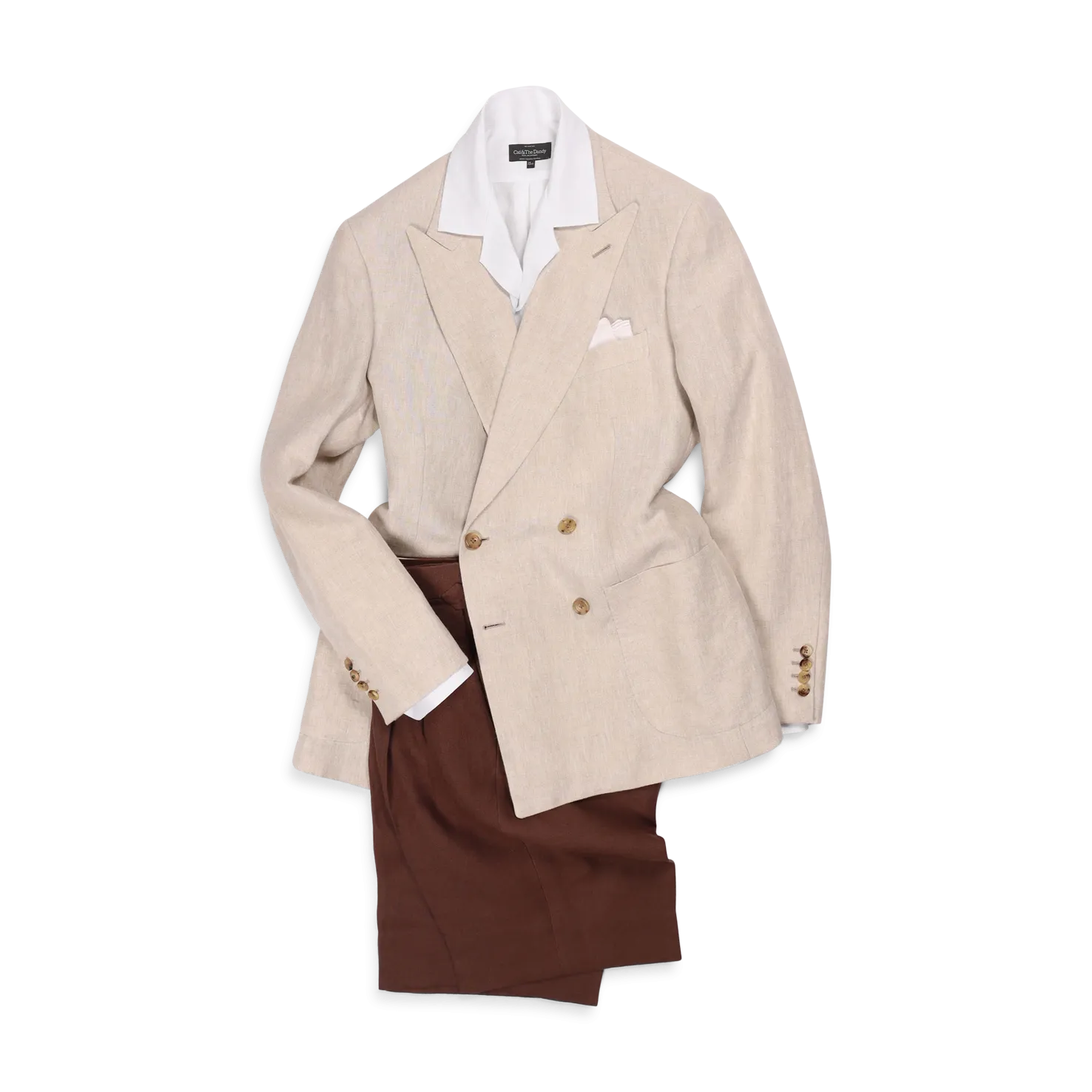 Double Breasted Peak Lapel Jacket in Natural Linen