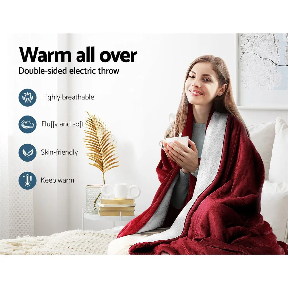 Electric Throw Rug Heated Blanket Washable Snuggle Flannel Winter Red