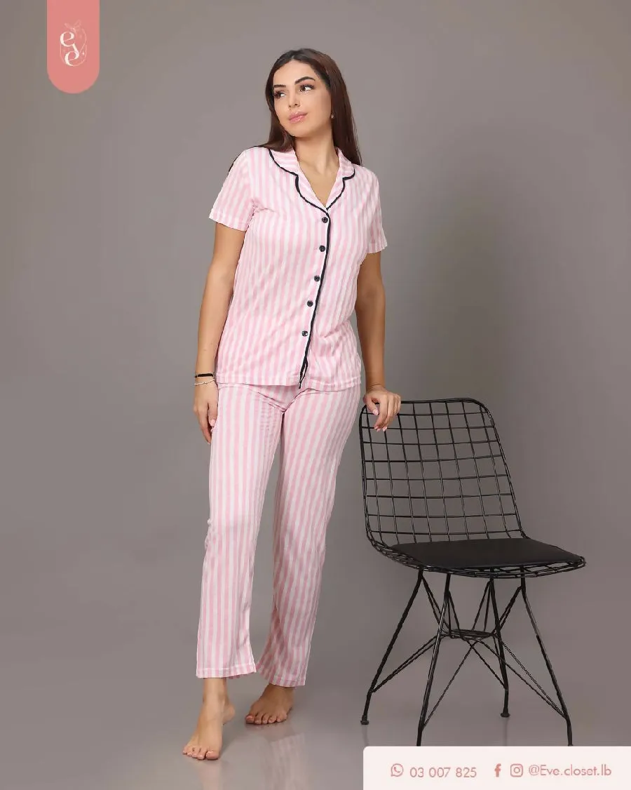 EVE.CLOSET Pink And White Pajama