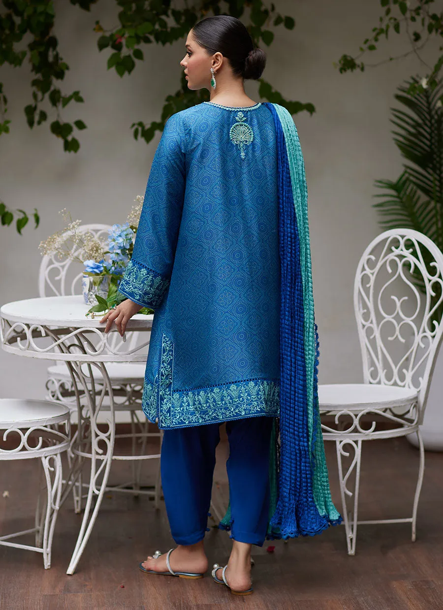 Faina Cobalt Blue Embroidered Raw Silk Shirt and Dupatta