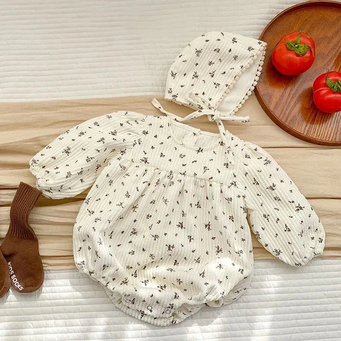 Floral Corduroy Long-Sleeved Onesie