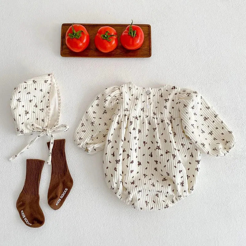 Floral Corduroy Long-Sleeved Onesie