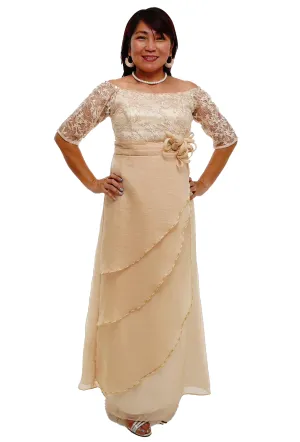 Full Lace Top Beige Modern Filipiniana Dress  - Claudia - MR6