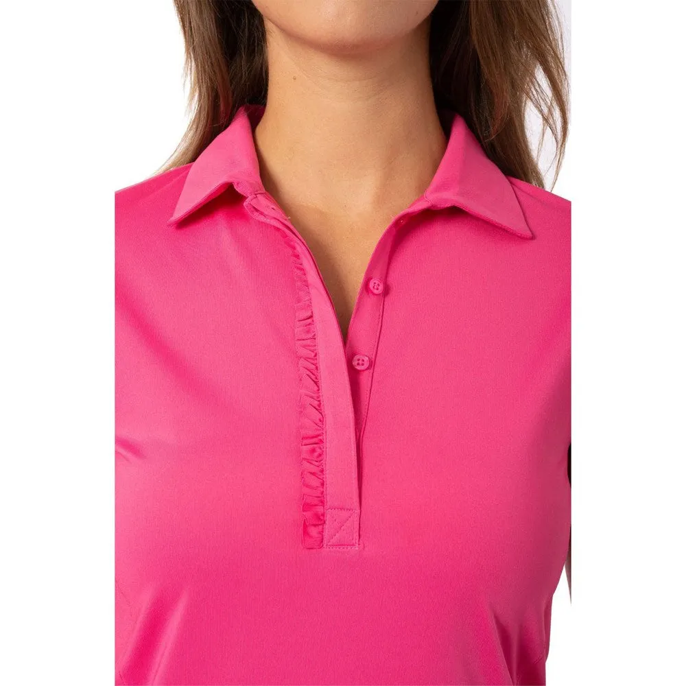 Golftini Women's Short Sleeve Ruffle Golf Polo Shirt - Hot Pink