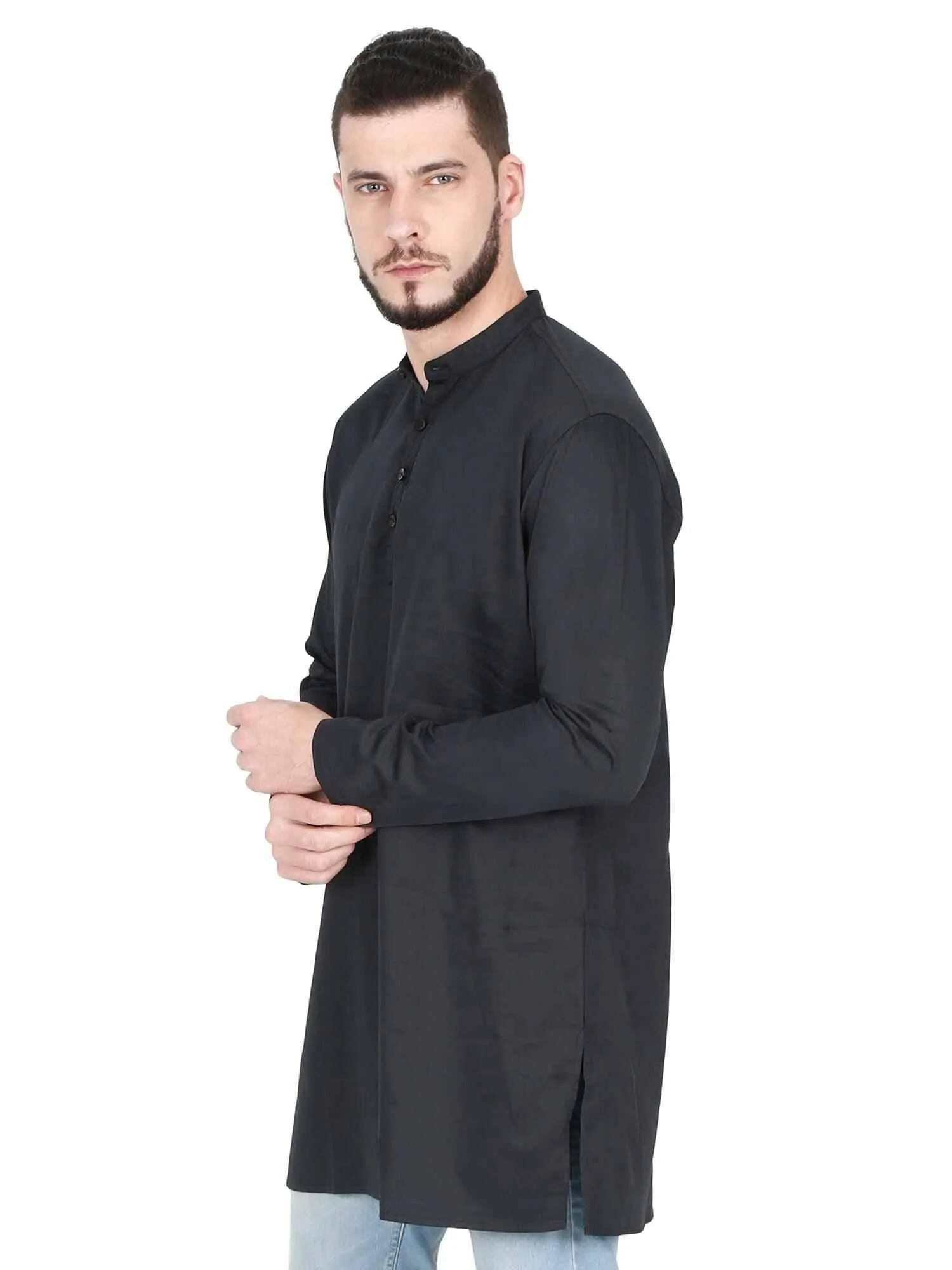 Guniaa Black Solids Giza Cotton Long Kurta