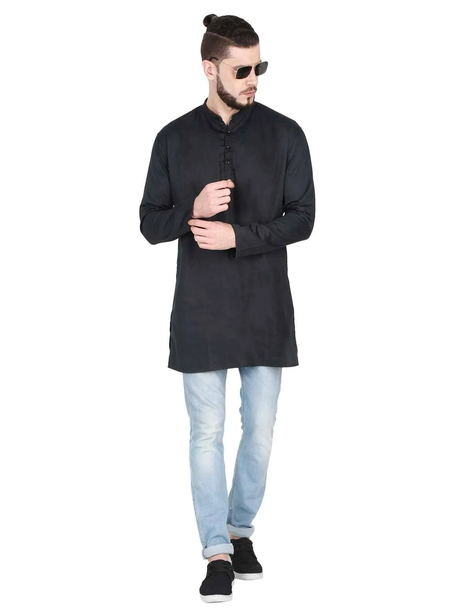 Guniaa Black Solids Giza Cotton Long Kurta